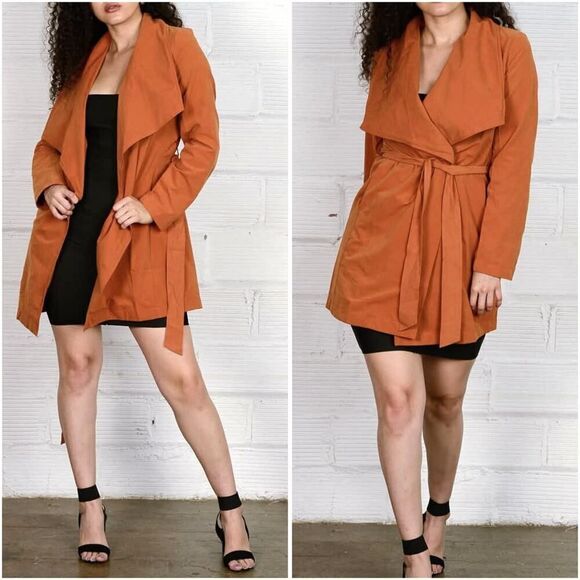 Love Tree brunt orange belted light weight coat sz S - Picture 2 of 9